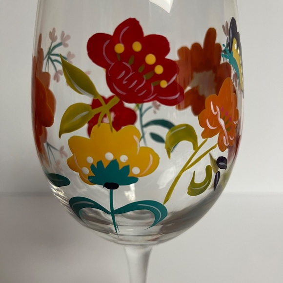 Pier 1 Imports Spring Floral Hand Painted Wine Glass Water Goblet Mouth Blown - Picture 6 of 12